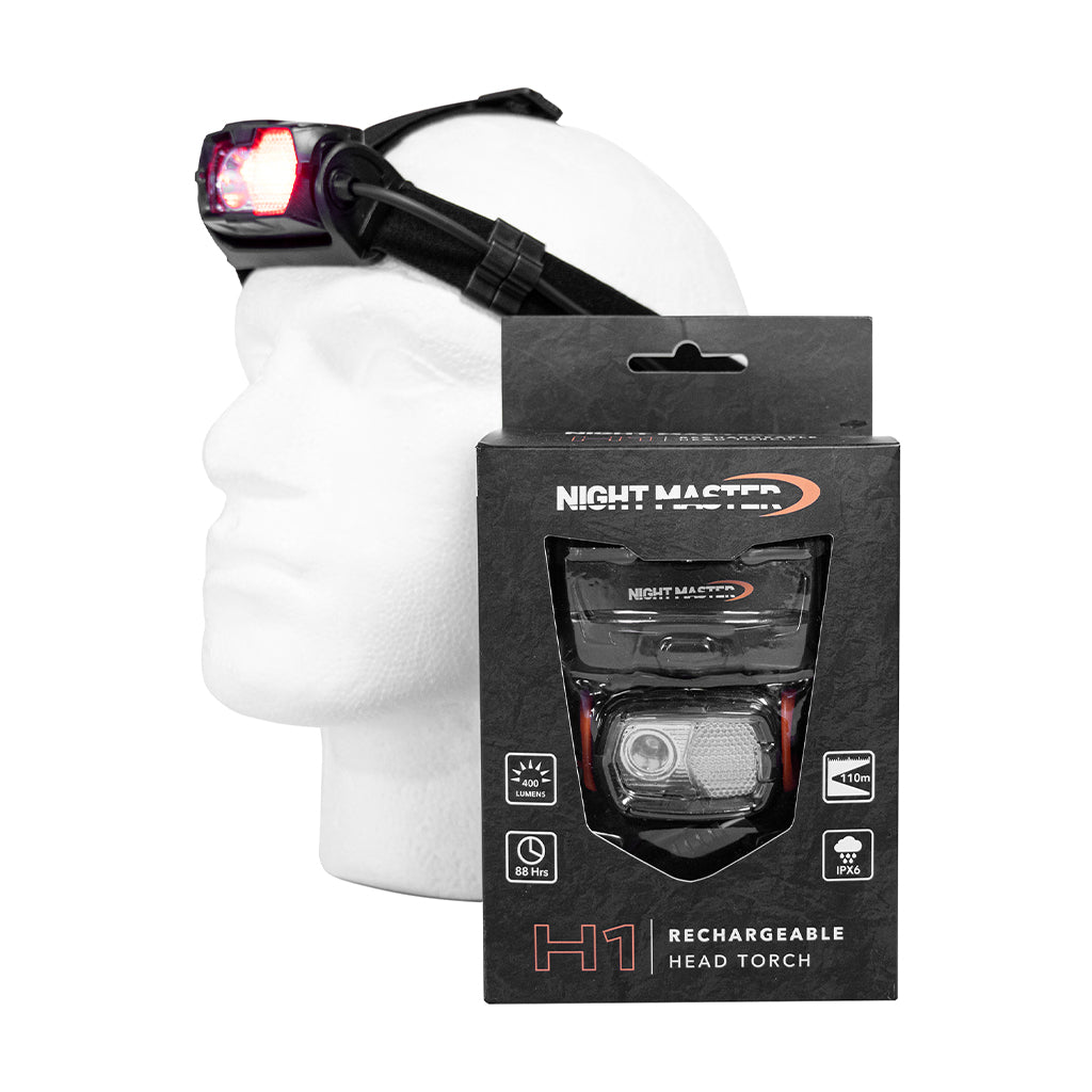 Product image of Night Master H1 Dual Colour LED Rechargeable Head Torch Black - Reveal Wildlife